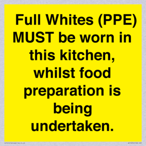  Full Whites (PPE) MUST be worn in this kitchen, whilst food preparation is being undertaken.